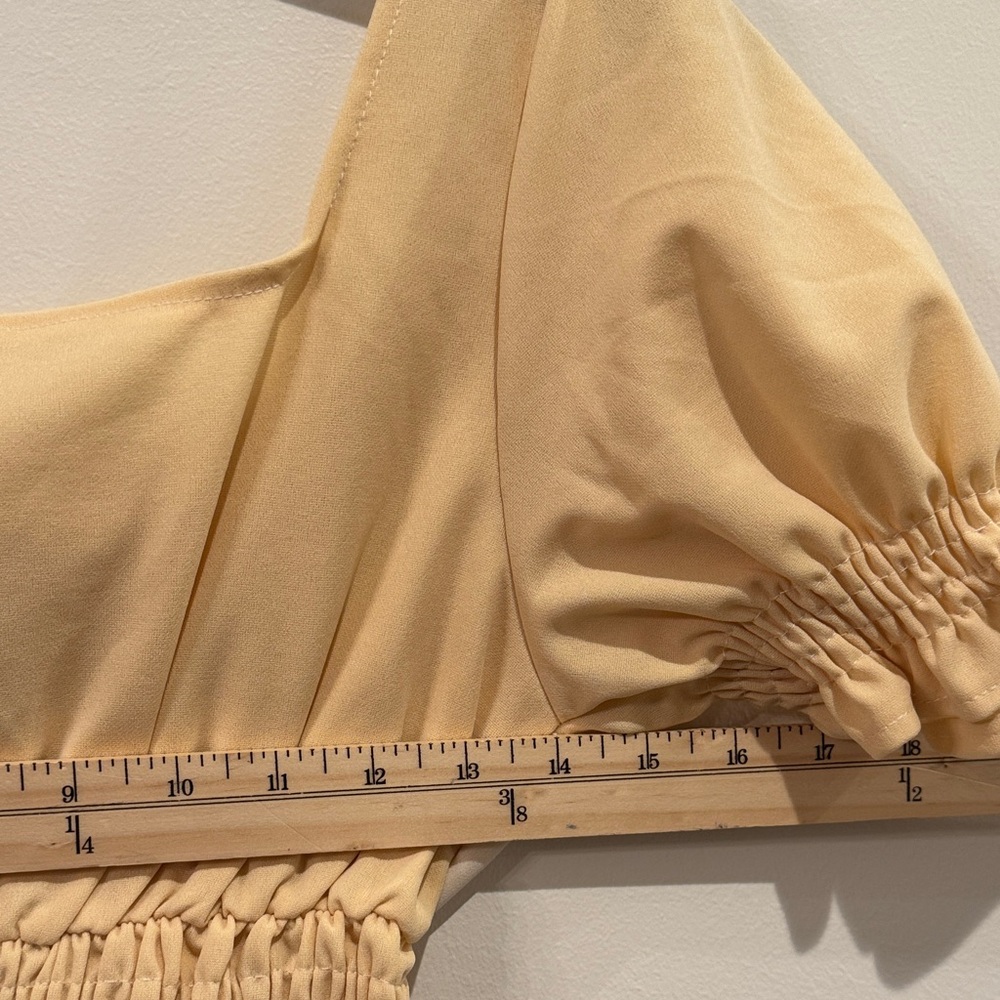 Chic Yellow Midi Dress with Smocked Waist - Picture 5 of 7
